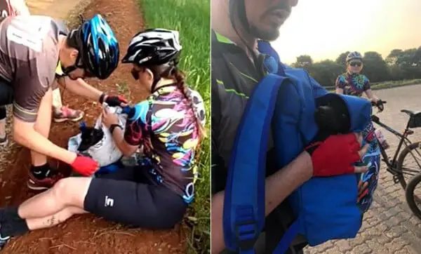 Ciclistas gaúchos salvam vira-lata abandonado em barranco Ciclistas gaúchos salvam vira-lata abandonado em barranco