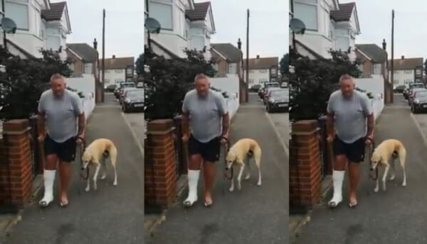 Homem manco gasta R$ 2 mil no veterinário e descobre que seu cachorro o imitava Homem manco é imitado por seu cachorro