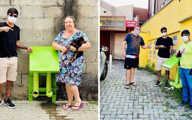 Cães sem-teto fazem fila para se alimentar em comedouros feitos e instalados pela policia policiais-peruanos-instalam-comedouros-para-caes-de-rua
