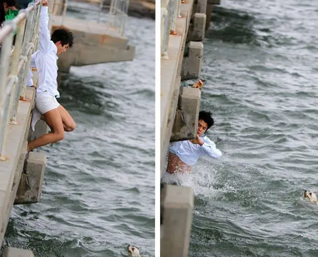 Jovem pula no mar para salvar cachorra jovem-pula-no-mar-para-salvar-cachorra