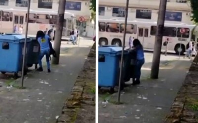 [VÍDEO] Mulher e flagrada jogando cachorro na lixeira em SC